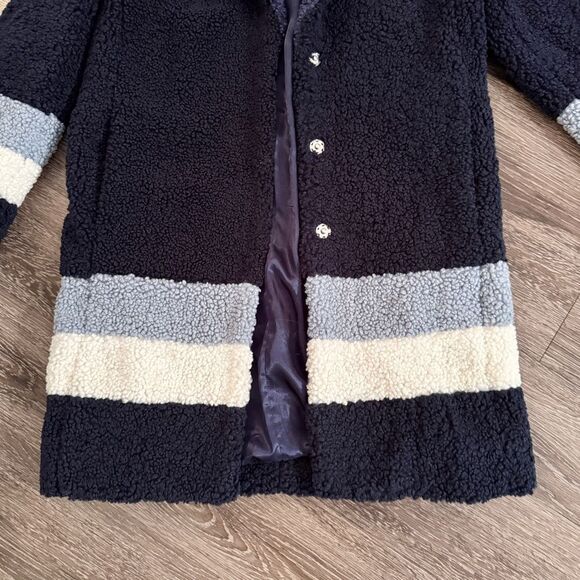 J. Crew Teddy Sherpa Topcoat in Navy Colorblock - Picture 2 of 7